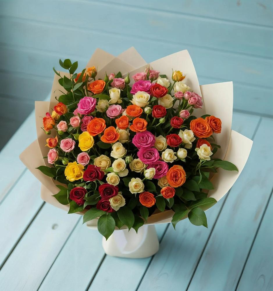 Букет Микс из разноцветных кустовых роз в Купянке