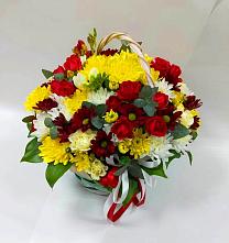Цветочная композиция из Хризантемы и Розы в корзине в Купянке